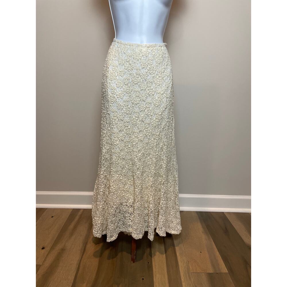 Free People Skirt Size L Cream Lace Tiered Mermaid Midi Cotton Blend